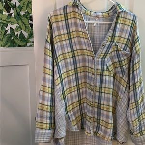 Free people plaid button up shirt size S